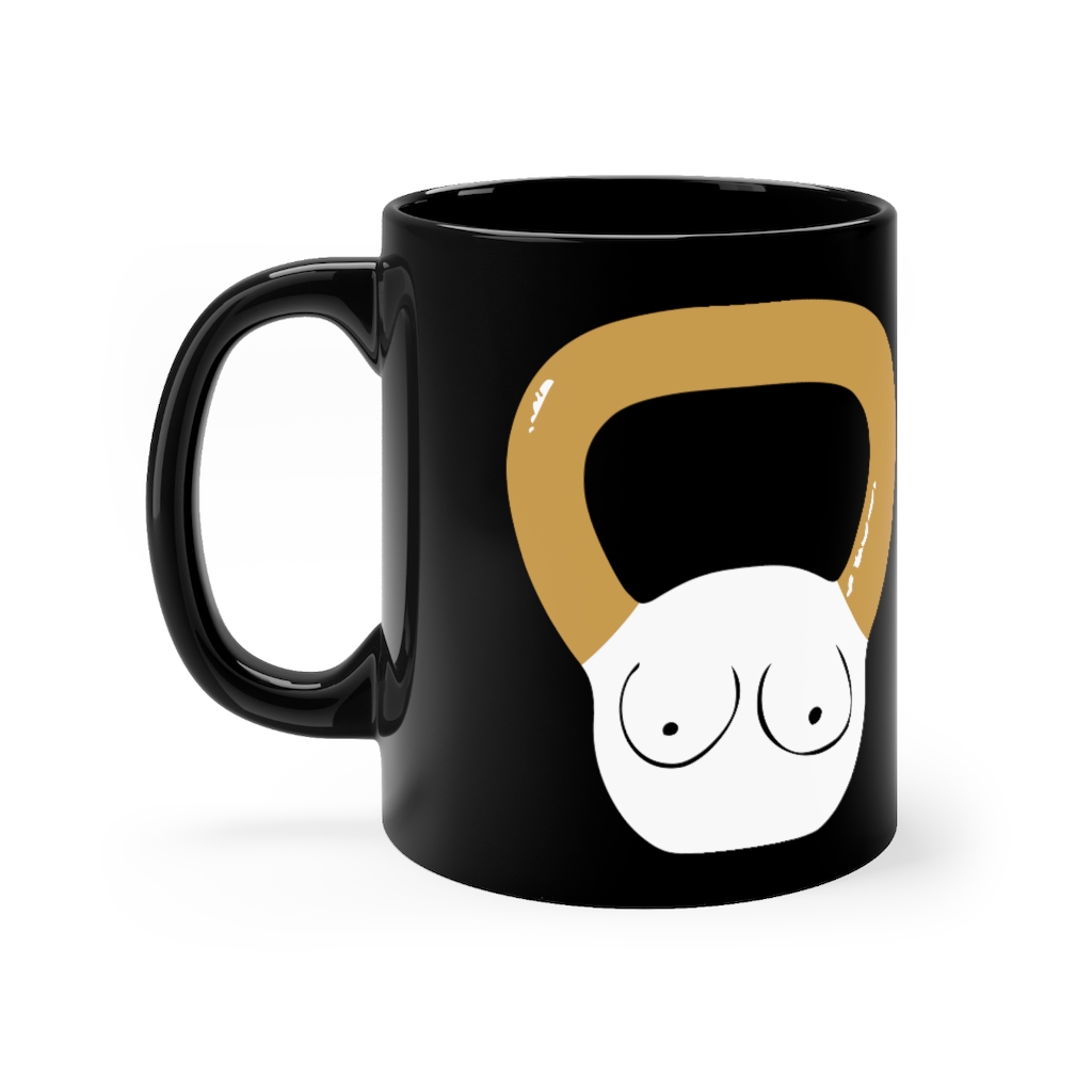 "Kettlebell Boobies" Black mug 11oz