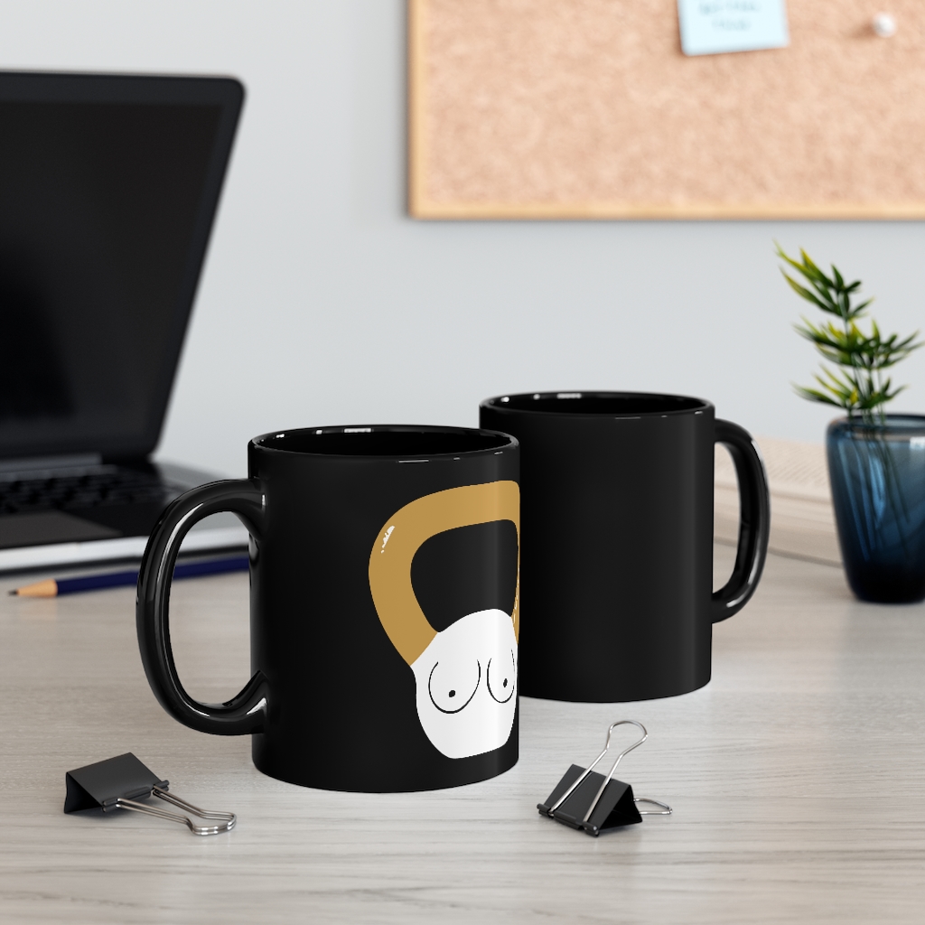 "Kettlebell Boobies" Black mug 11oz - Image 5