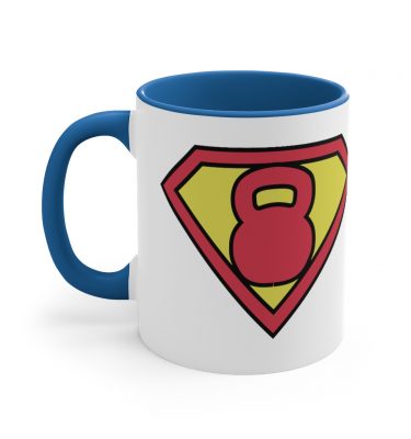 "Super Kettlebell" Blue Accent Coffee Mug, 11oz